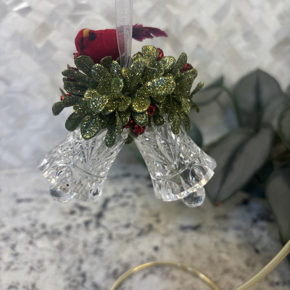 3 Mistletoe Kissing Krystal Christmas Ornament Ganz 2 Bell 1 Angel Cardinal